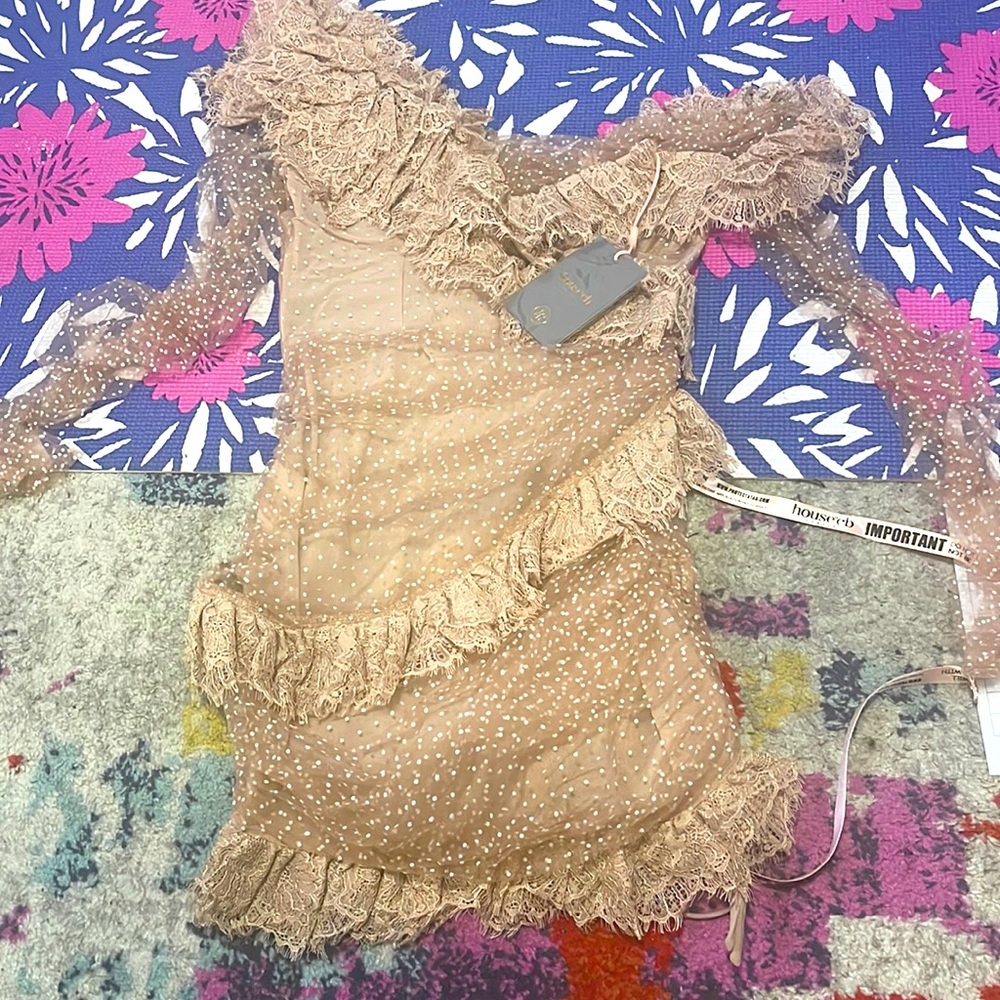 House of CB sorrrl blush lace frill dress